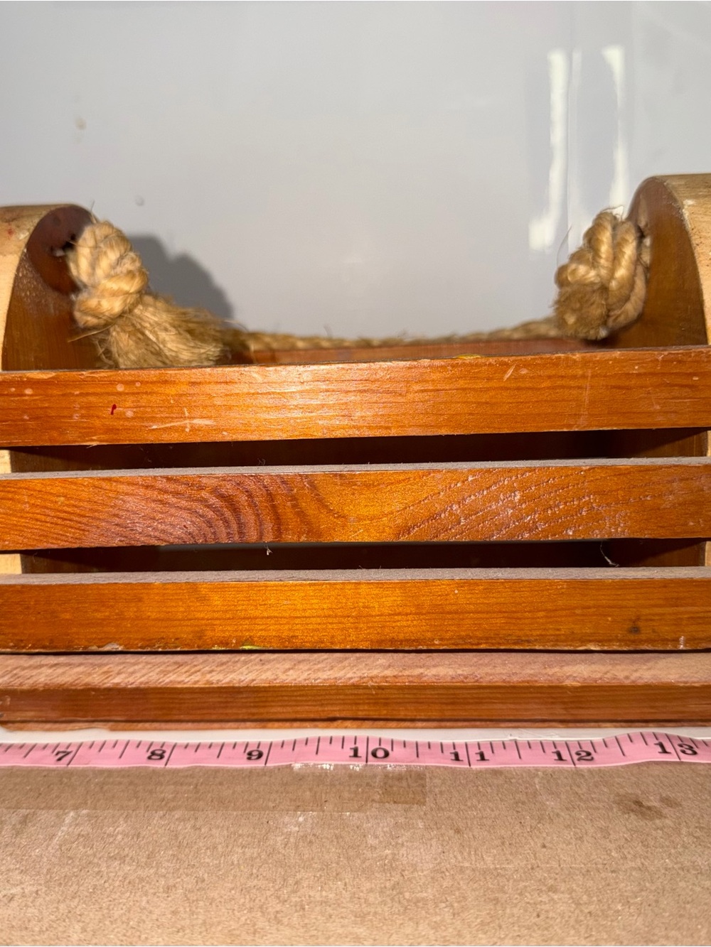 Vintage Hand-Painted Wooden Slat Caddy Box w/ Rope Handle - Picture 3 of 7